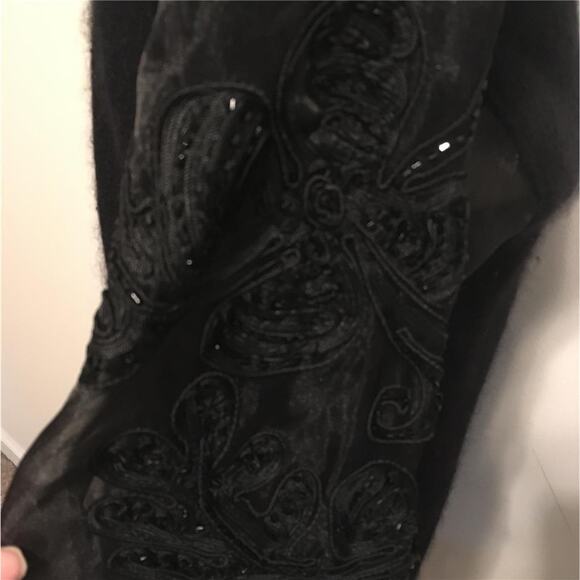 Vintage 1990's I.B. DIFFUSION Black Bead Embellished Sheer Sleeve Sweater L - Picture 4 of 10